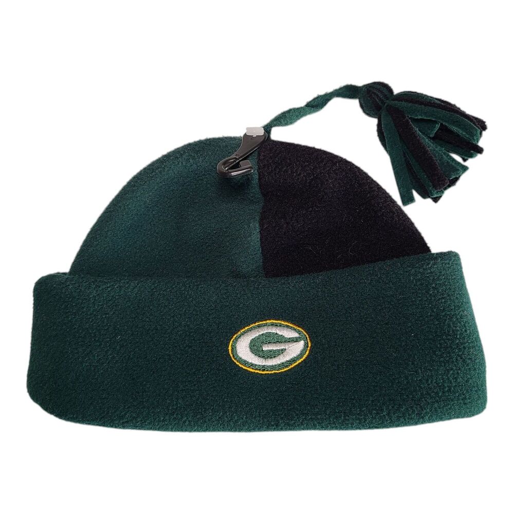 Vintage Green Bay Packers NFL Fleece Beanie Hat Braided Tassel Cuffed One Size